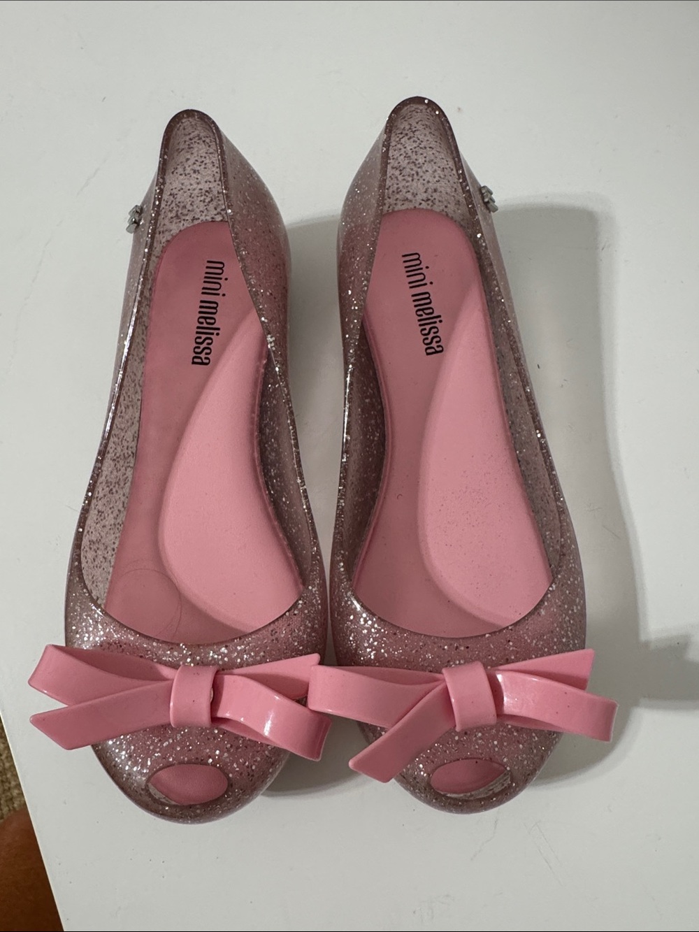 Mini Melissa Glitter Pink Jelly Flats with Bow 13